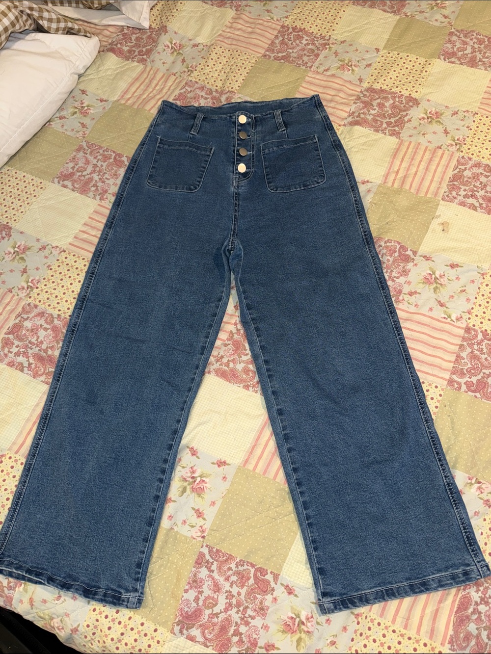 High-Waist Wide-Leg Women's Jeans - Dark Blue
